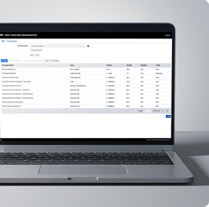 Realm contact suite outbound dialer mockup on laptop