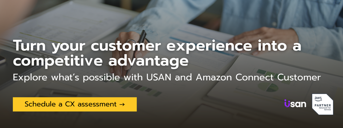 Person reviewing charts and financial data on a laptop with the text “Turn your customer experience into a competitive advantage.”