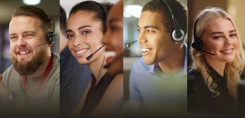 Customer service agents smiling at work