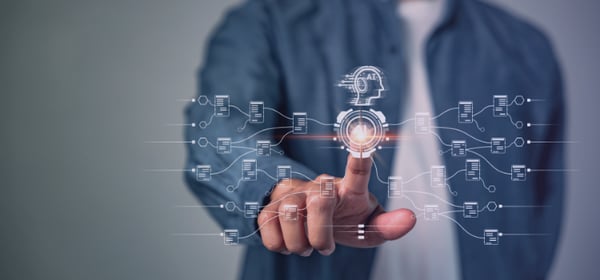 Image of person clicking on AI customer experience diagram